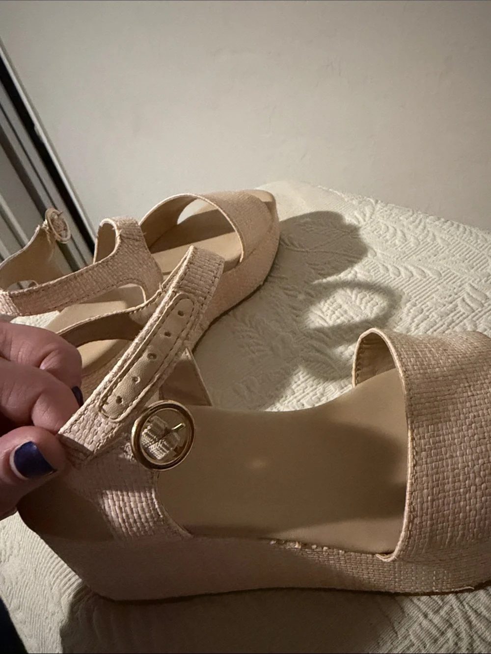 Crown & Ivy Davina Blush Pink Wedge Sandals Ankle Strap